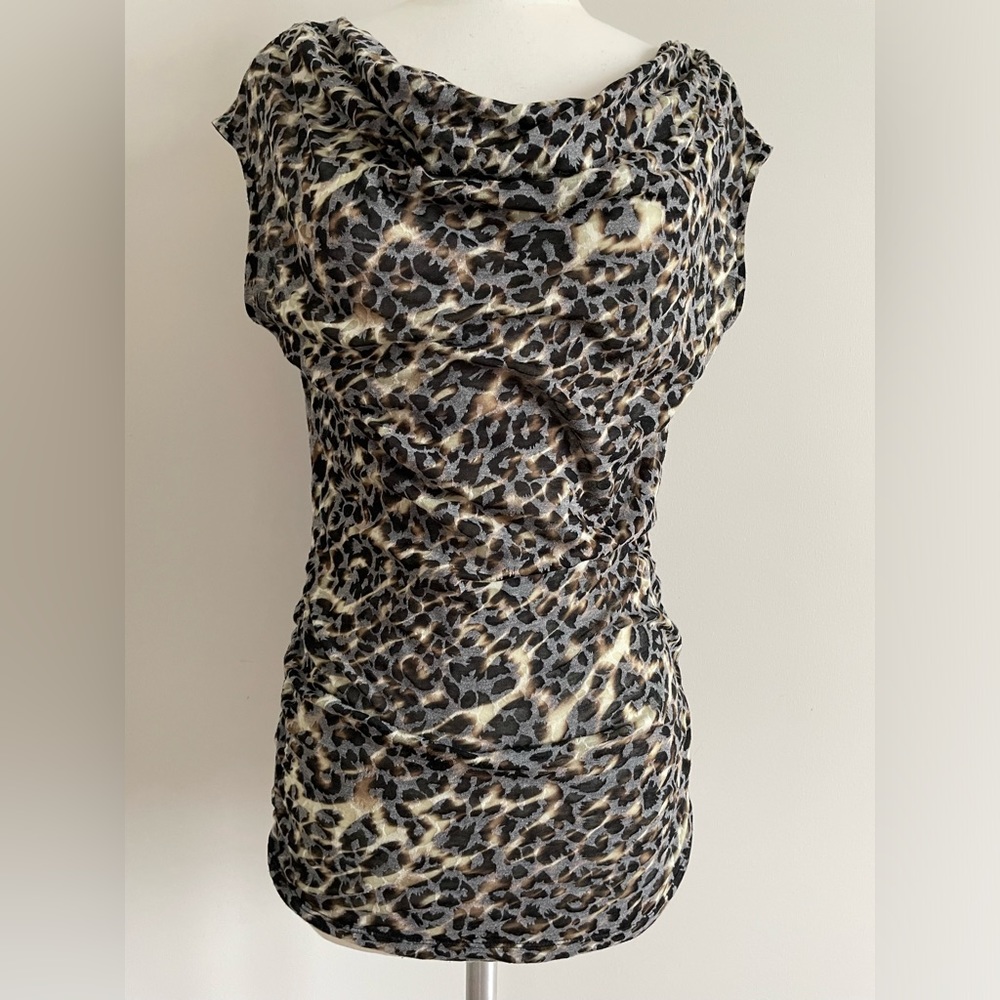 Express - scoop, neck, runch, side animal print shirt